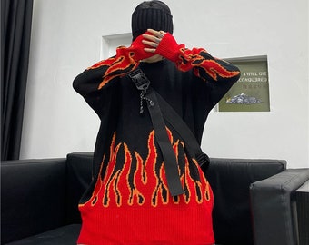 Flame Sweater Fire Sweater Unisex Sweater Oversized - Etsy