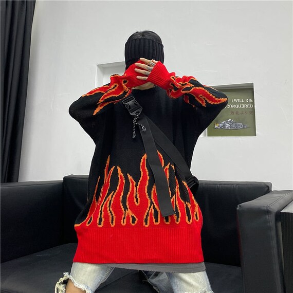 Flame Sweater Fire Sweater Unisex Sweater Oversized - Etsy UK