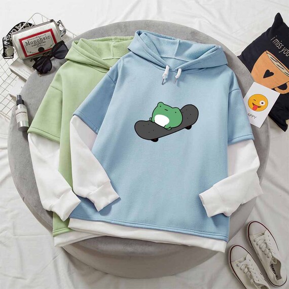 Kawaii Skateboard Frog Hoodie Mignon Hoodie Harajuka Hoodie - Etsy France