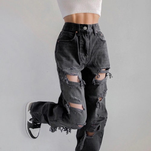 Vintage Cargo Jeans Women Y2k Hip Hop Baggy Wide Leg Denim - Etsy