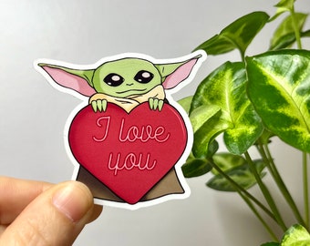 Grogu in love waterproof glossy vinyl sticker for planner, Laptop, waterbottle ...