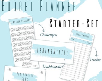 Budget Planner Starter Set baby blue als PDF Download mit Dashboards, Sheets, Challenges und Platzhalter für deine Finanzen