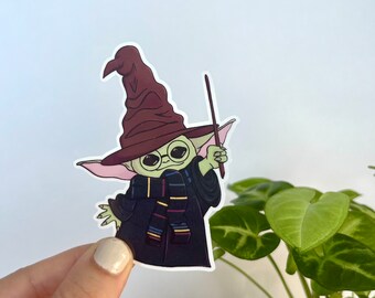 Magical Grogu Harry Potter style waterproof glossy vinyl sticker for planner, Laptop, waterbottle ...