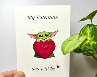 Carte de voeux Grogu Saint Valentin avec finition matte