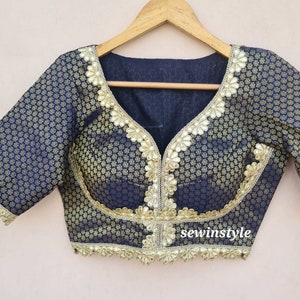 Blue Sweetheart Neck Blouse, Elbow Sleeves Blouse, Indian Designer Blouse, Wedding Blouse, Saree Blouse, Sari Blouse, Crop Top, Ready-made B