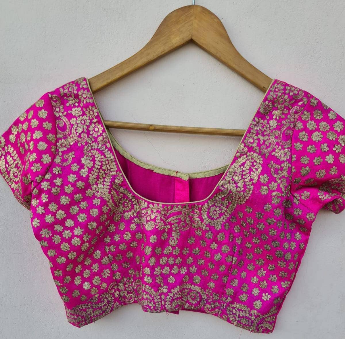 Buy Pink Zari Work Blouse Short Sleeves Blouse Indian Designer ...