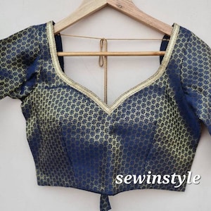 Blaue Sweetheart Neck Bluse, indische Designer Bluse, Hochzeitsbluse, Saree Bluse, Sari Bluse, Crop Top, fertige Bluse