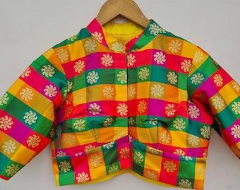 Yellow Silk Collar Blouse, Elbow Sleeves Blouse, Indian Designer Blouse, Crop Top, Saree Blouse, Sari Blouse, Wedding Blouse, Ready-made Blo