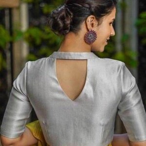 Silver Tissue Blouse, Elbow Sleeves Blouse, Indian Designer Blouse, Crop Top, Saree Blouse, Sari Blouse, Wedding Blouse, Ready-made Blouse. image 2