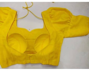 Yellow Silk Blouse, Puff Sleeves Blouse, Indian Designer Blouse, Crop Top, Wedding Blouse, Saree Blouse, Sari Blouse, Choli, Customize Blous