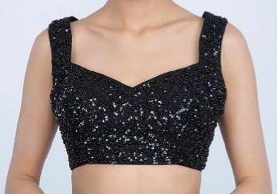 Black Sequin Blouse Cutsleeves Blouse 