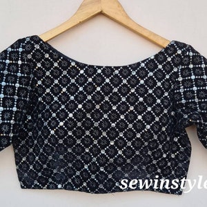 Black Velvet Sequin Blouse, Elbow Sleeves Blouse, Indian Designer Blouse, Crop Top, Wedding Blouse, Saree Blouse, Sari Blouse, Ready-made bl