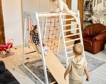 Portique D'escalade Intérieur Yosamy – Espalier Avec 2 Anneaux, Capacité 60 Kg, Montage Mural, HDPE Robuste, 2-8 Ans