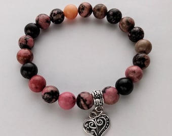 8mm Rhodonite crystal bead bracelet, Multi-color rhodonite natural stone bracelet, Stretchty bracelet