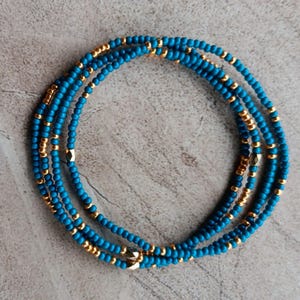 Teal & Gold Czech Glass Seed Bead Bracelets - Stackable Boho Set