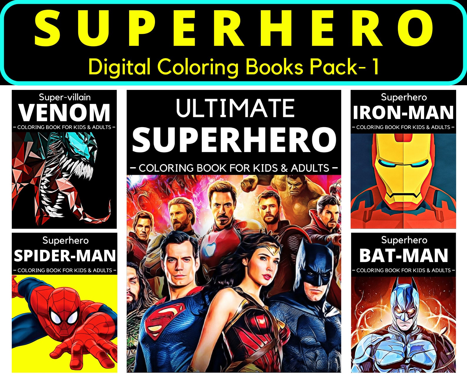 5 in 1 popular marvel superhero coloring books pack avengers etsy denmark