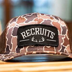 Recruits Old School Dark Camo Snapback, camo hat, hunting hat, deer hunting patch hat, deer hunting hat, whitetail deer hat