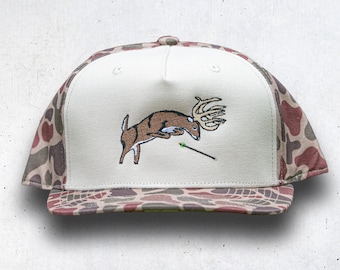 Bowhunter Snapback, deer hunting hat, old school deer hunting hat, bow hunter, archery hunting, deer embroidery hat, deer hat with rope