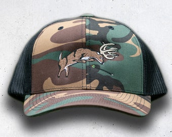 Bowhunter Snapback, deer hunting hat, old school deer hunting hat, bow hunter, archery hunting, deer embroidery hat, deer hat with rope