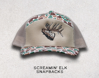 Screamin' Elk Snapback, Elk hunting hat, old school elk hunting, archery hunting, elk embroidery hat, bugling elk hat, orange foam elk hat