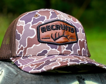 Recruits Elk Snapback, Elk Hunting hat, richardson hunting hat, leather patch hat, leather elk hat, hats for hunters, gifts for hunters,