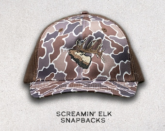 Screamin' Elk Snapback, Elk hunting hat, old school elk hunting, archery hunting, elk embroidery hat, bugling elk hat, orange foam elk hat