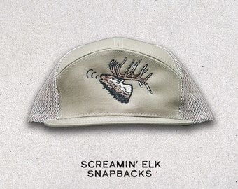 Screamin' Elk Snapback, Elk hunting hat, old school elk hunting, archery hunting, elk embroidery hat, bugling elk hat, orange foam elk hat
