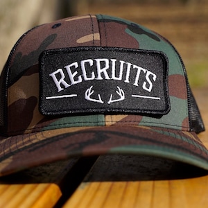 Recruits Camo SnapBack, camo hunting cap, camo hat with patch, camouflage hunting hat, deer hunting hat
