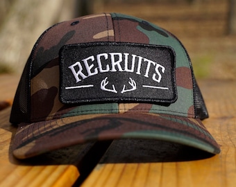 Recruits Camo SnapBack, camo hunting cap, camo hat with patch, camouflage hunting hat, deer hunting hat