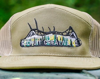 Recruits Elk 7 Panel Snapback, Elk Hunting hat, archery hunting hat, old school elk hat, hats for hunters, gifts for hunters, bow hunter hat