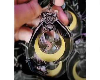 Gold stamped Crescent Moon Bat Large Acrylic Keychain