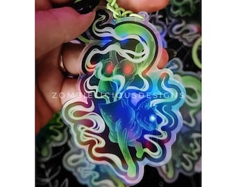 Phantom Ghost Cat Large Holographic Acrylic Keychain