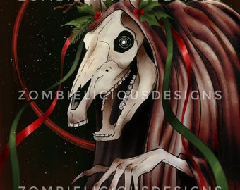 Creepmas Art Print | Spookmas Decor | Mari Lwyd Decor | Mari Lwyd Art Print | Yule Art Print | Spooky Christmas Art Print | Dark Home Decor