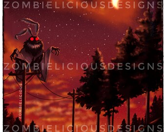 Mothman Art Print | Spooky Cute | Dark Home Decor | Cryptid Art
