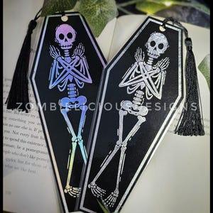 Skeleton Coffin Shaped Reflective Foil Bookmark with Tassle
