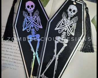 Skeleton Coffin Shaped Reflective Foil Bookmark with Tassle