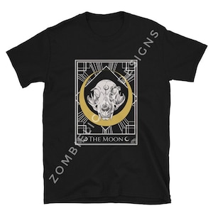 Camiseta unisex de manga corta / Carta del Tarot / Cráneo de Gato / La Luna / Arte Oscuro