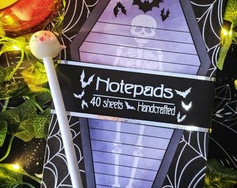 8"×5" Coffin Skelly Notepad | Handmade Halloween Stationery | Halloween Notepad | Gothic Staionery