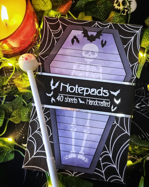 8"×5" Coffin Skelly Notepad | Handmade Halloween Stationery | Halloween Notepad | Gothic Staionery