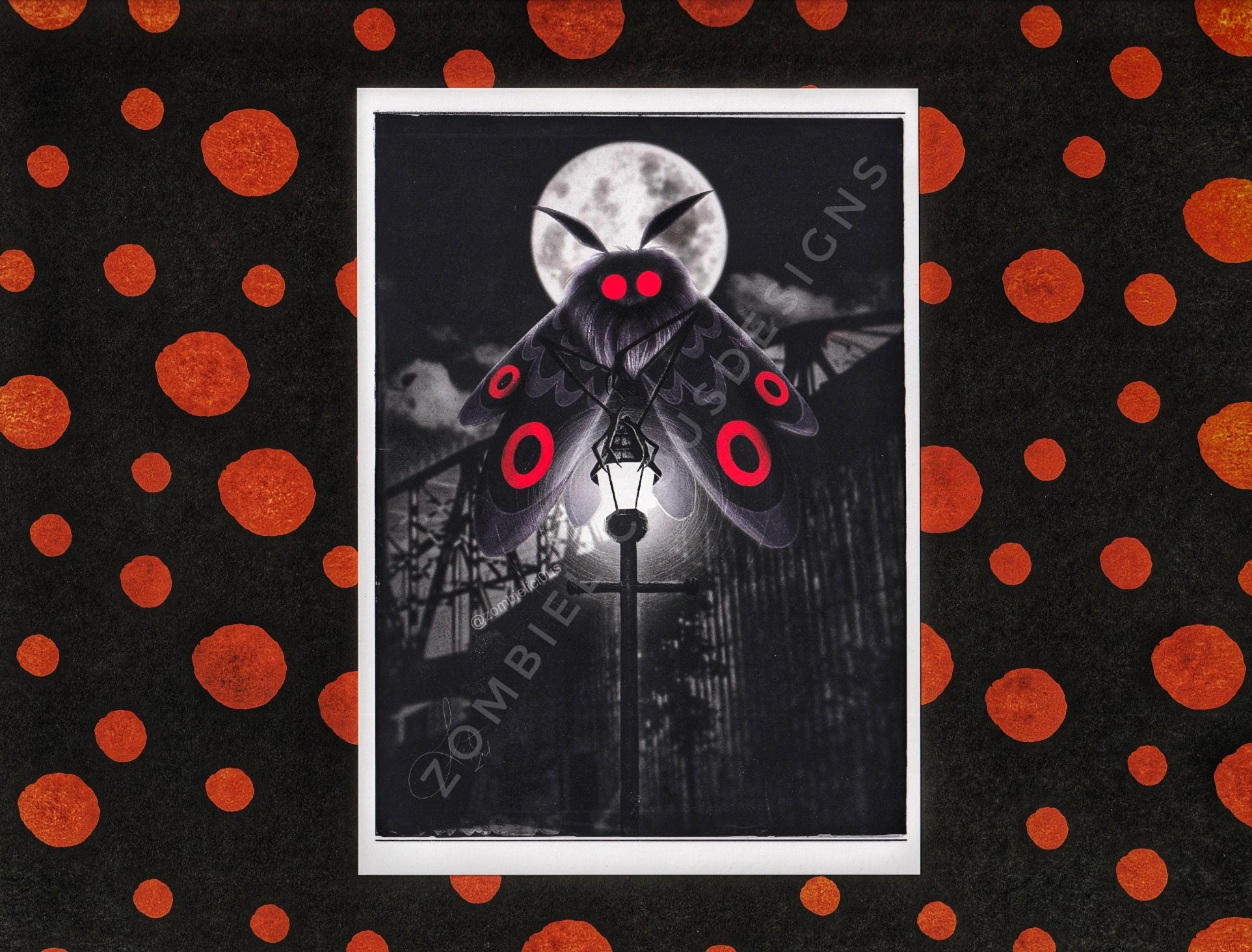 Mothman Art Print | Spooky Cute | Dark Home Decor | Cryptid Art