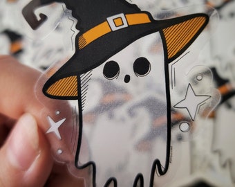 Adesivo fantasma carino e spettrale / Adesivo fantasma con cappello da strega / Adesivo impermeabile di Halloween
