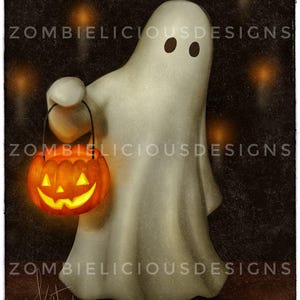 Trick or Treat Ghost Art Print | Dark Home Decor | Halloween Art Print