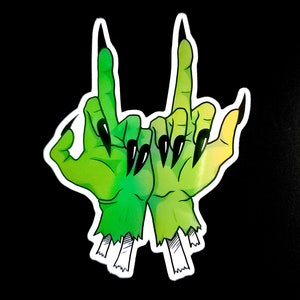 Holographic Zombie/Witch Hand, Middle Finger Stickers