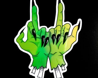 Holographic Zombie/Witch Hand, Middle Finger Stickers