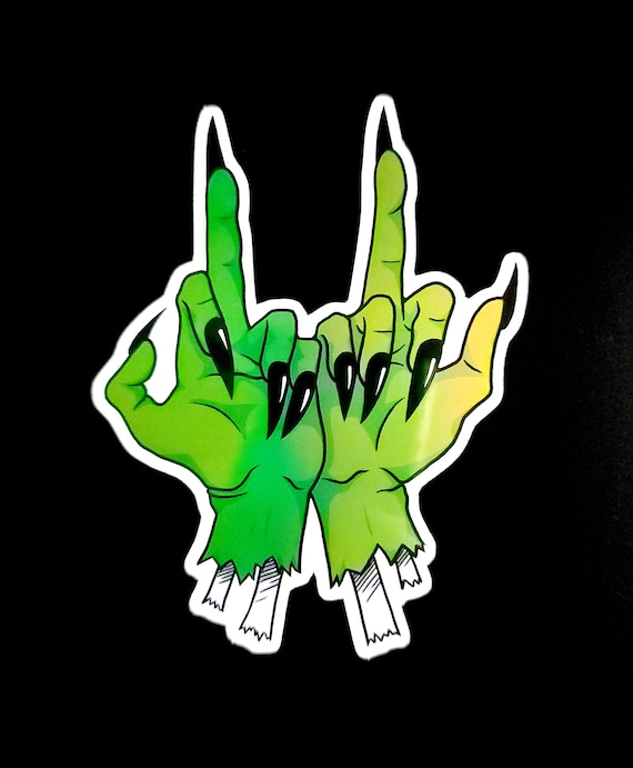 Holographic Zombie/witch Hand, Middle Finger Stickers - Etsy