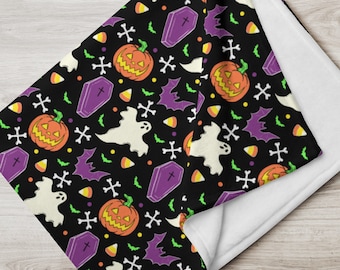 Pumpkins and Ghouls Velveteen Plush Blanket