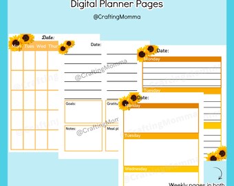 Day Planner Printable Day Planner Sunflower Planner Summer Printable, Bullet Journal Printable