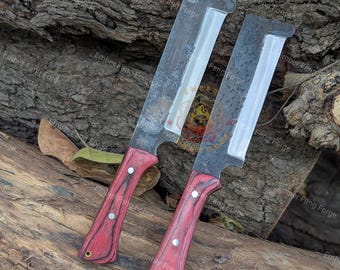 Handmade Japanese Style Knife – High Carbon Steel Blade, Red Pakka Wood Handle (Includes Sheath)