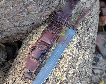 Handmade Jungle Machete Knife, Steel Blade, Wood Handle, Includes Sheath