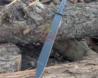 Handmade Bowie  Machete Knife, Steel Blade, Wood Handle, Includes Leather  Sheath